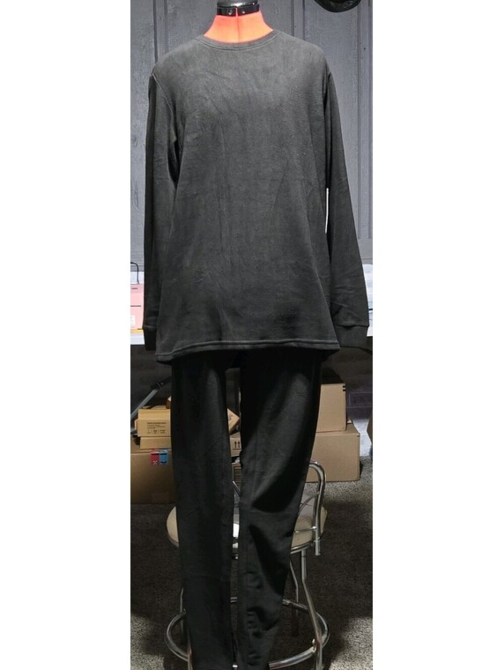 32 Degrees Men's Black Fleece 3-Piece Set L Long Sleeve Crew Neck Pants Beanie